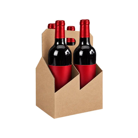 4pk Cardboard Wine Bottle Carrier (Kraft Brown) - 750ml & 22oz Wine & Beer Bottles ICE N COLD®