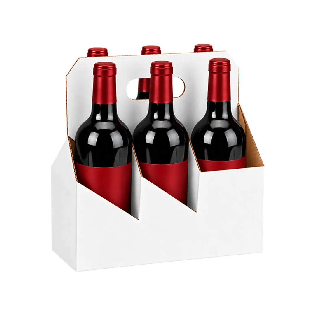 6pk Cardboard Wine Bottle Carrier (White) - 750ml & 22oz Wine & Beer Bottles ICE N COLD®