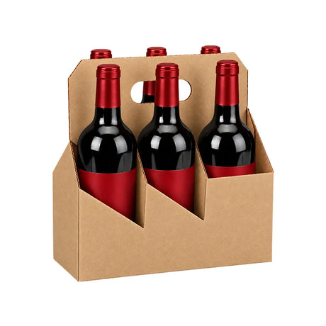 6pk Cardboard Wine Bottle Carrier (Kraft Brown) - 750ml & 22oz Wine & Beer Bottles ICE N COLD®