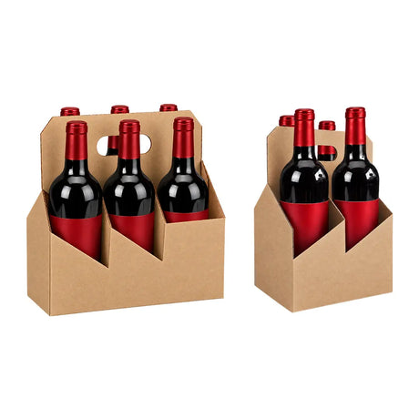 6pk Cardboard Wine Bottle Carrier (Kraft Brown) - 750ml & 22oz Wine & Beer Bottles ICE N COLD®