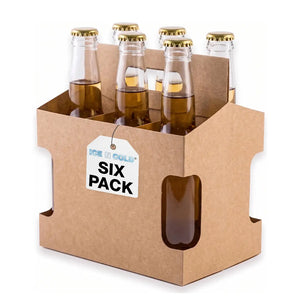 6pk Cardboard Carrier Kraft Die-Cut 12oz - 16oz Bottles 8x7x5 for Convenience Store, Eco-Friendly, Moisture & Humidity Resistant, High Quality 18 Point Wet Board Strength (6 Pack) ICE N COLD®