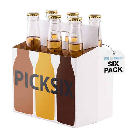 6pk Pick Six Cardboard Bottle Holder (White Pick Six) 12oz Bottles & Cans | Made In USA ICE N COLD®
