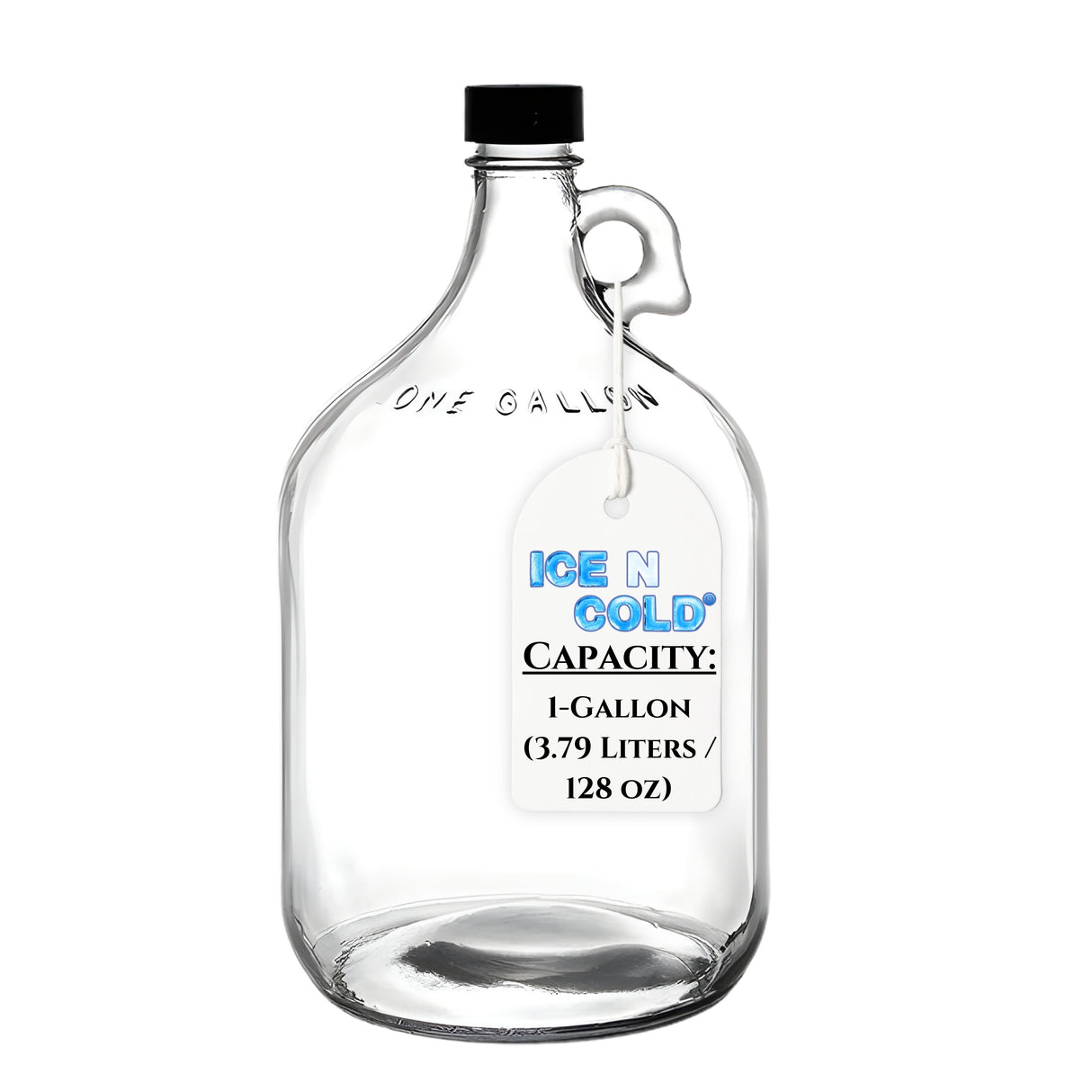 1 Gallon (128oz) Glass Fermenting Jug with Handle, Black Polyseal Lid & Cap