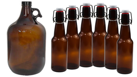 1 Gallon Glass Jugs and 16-20oz Growlers Sets For Beverages, Oil, Vinegar, Kombucha, Beer, Water, Soda, Kefir