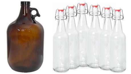 1 Gallon Glass Jugs and 16-20oz Growlers Sets For Beverages, Oil, Vinegar, Kombucha, Beer, Water, Soda, Kefir