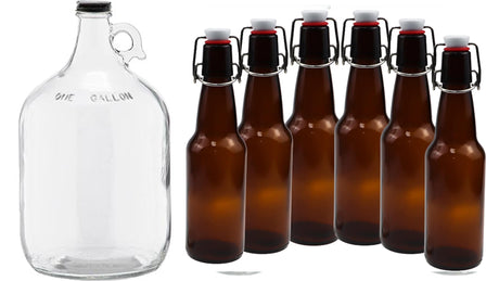 1 Gallon Glass Jugs and 16-20oz Growlers Sets For Beverages, Oil, Vinegar, Kombucha, Beer, Water, Soda, Kefir
