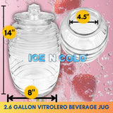 Aguas Frescas 2.6 Gallon Glass Juice Jug Container with Lid (10 Liters, 338 oz) | ICE N COLD