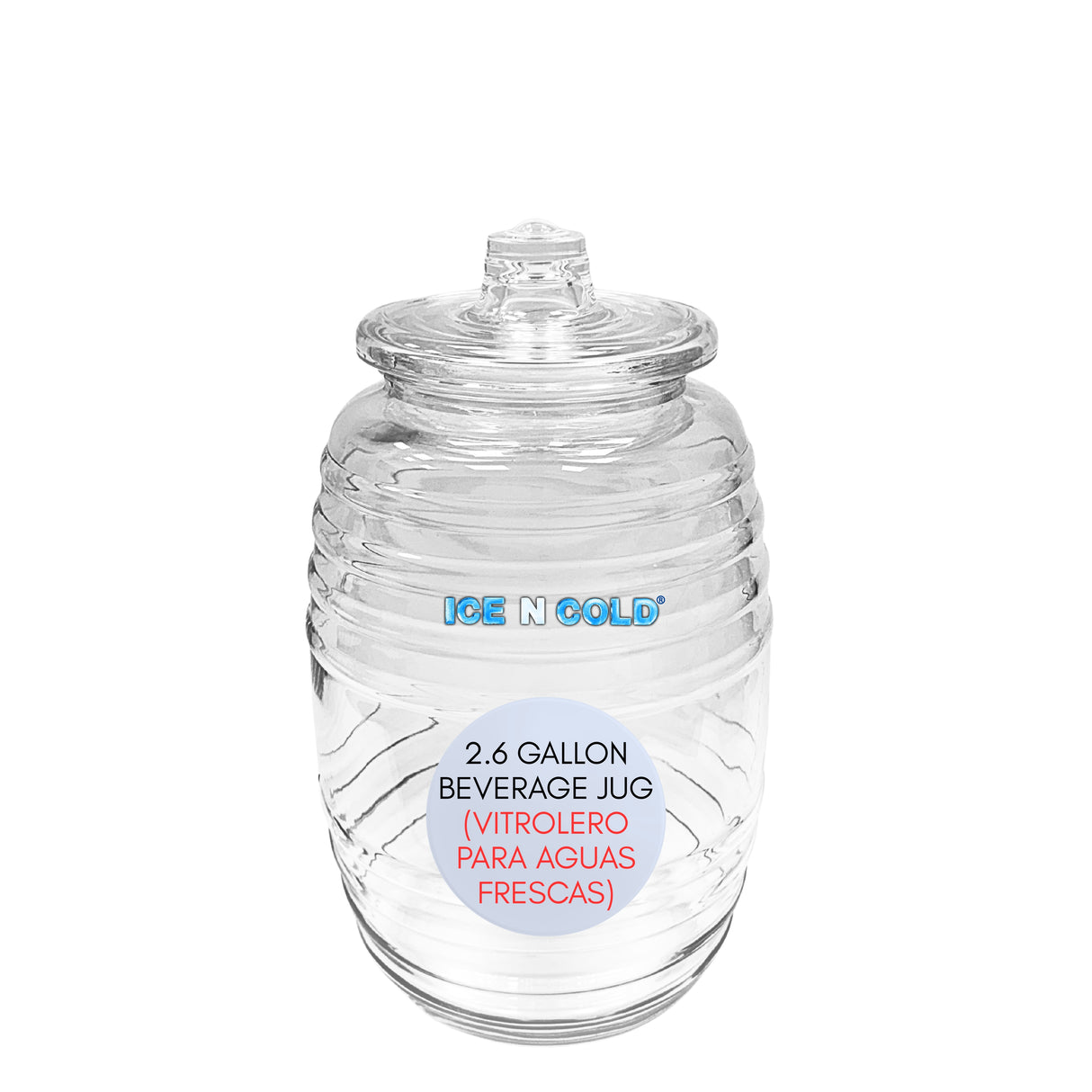 Aguas Frescas 2.6 Gallon Glass Juice Jug Container with Lid (10 Liters, 338 oz) | ICE N COLD