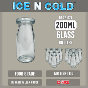 6.76 oz / 200ml Vintage Glass Bottle with Leakproof Clear Lid, Reusable & Eco-Friendly – Ideal for Milk, Juices, Smoothies, Infused Water, BPA-Free Glass Bottle ICE N COLD®