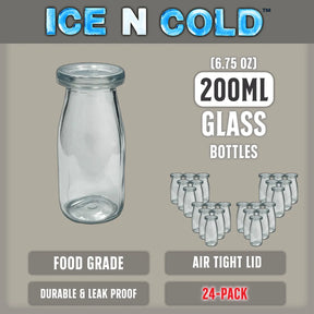 6.76 oz / 200ml Vintage Glass Bottle with Leakproof Clear Lid, Reusable & Eco-Friendly – Ideal for Milk, Juices, Smoothies, Infused Water, BPA-Free Glass Bottle ICE N COLD®