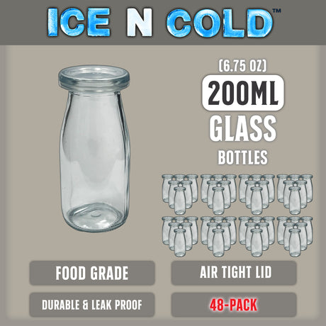 6.76 oz / 200ml Vintage Glass Bottle with Leakproof Clear Lid, Reusable & Eco-Friendly – Ideal for Milk, Juices, Smoothies, Infused Water, BPA-Free Glass Bottle