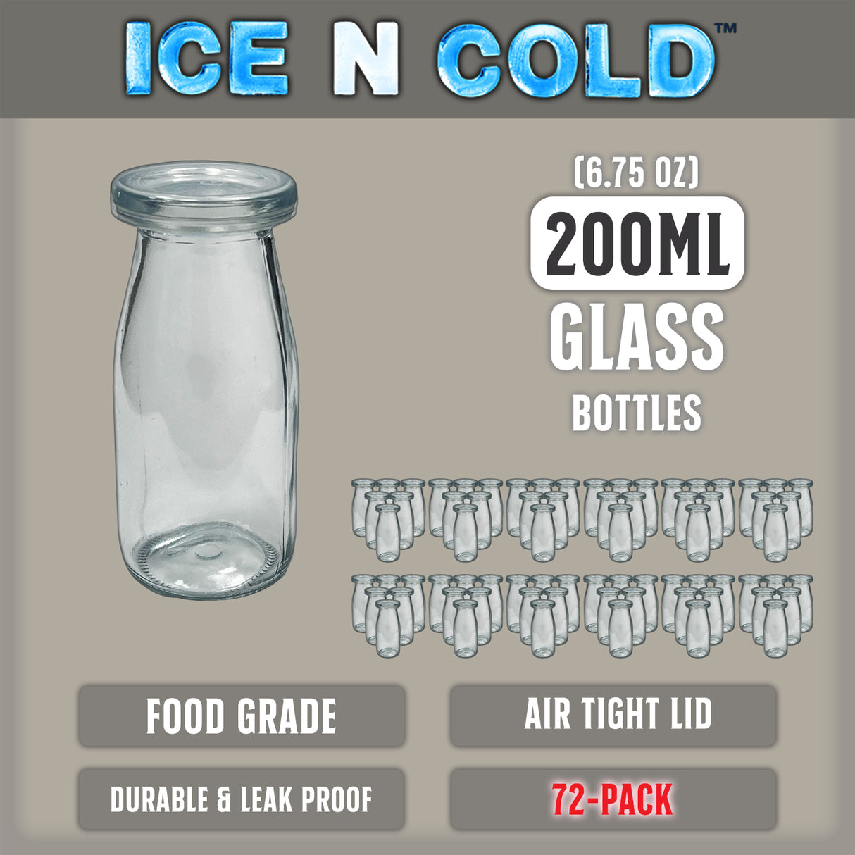 6.76 oz / 200ml Vintage Glass Bottle with Leakproof Clear Lid, Reusable & Eco-Friendly – Ideal for Milk, Juices, Smoothies, Infused Water, BPA-Free Glass Bottle