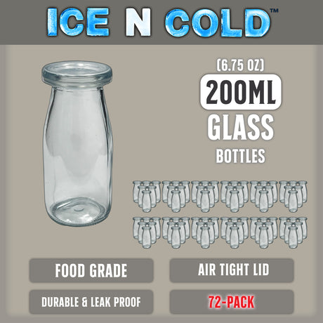 6.76 oz / 200ml Vintage Glass Bottle with Leakproof Clear Lid, Reusable & Eco-Friendly – Ideal for Milk, Juices, Smoothies, Infused Water, BPA-Free Glass Bottle