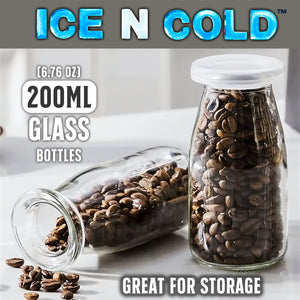 6.76 oz / 200ml Vintage Glass Bottle with Leakproof Clear Lid, Reusable & Eco-Friendly – Ideal for Milk, Juices, Smoothies, Infused Water, BPA-Free Glass Bottle
