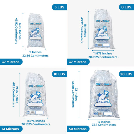 5lb Ice Bags with Cotton String Drawstring – 37 Micron Commercial Food Grade LDPE, BPA-Free, Freezer Safe Plastic, 9" x 17", Bolsas Hielo, Bolsas Para Hielo, Ice Cube Machine Storage Bag – Wholesale ICE N COLD®