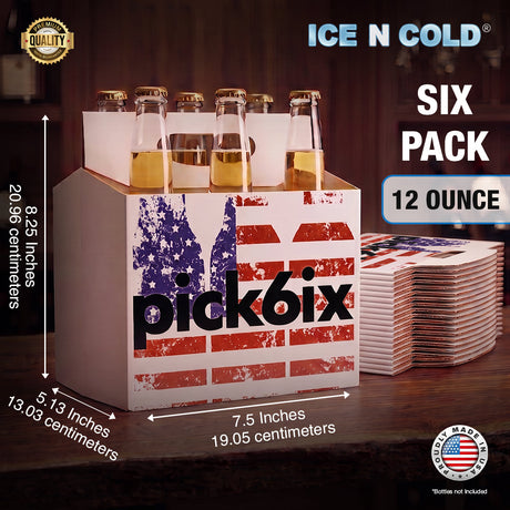 6pk Cardboard Carrier | American Flag Pick6ix Cardboard 12oz Bottle Carrier ICE N COLD®