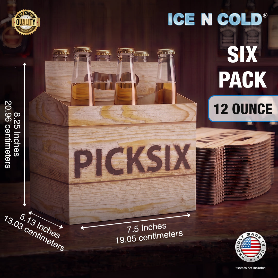 6pk Crate Cardboard Bottle Holder (Brown Crate Pick Six) 12oz Bottles & Cans | Made In USA ICE N COLD®