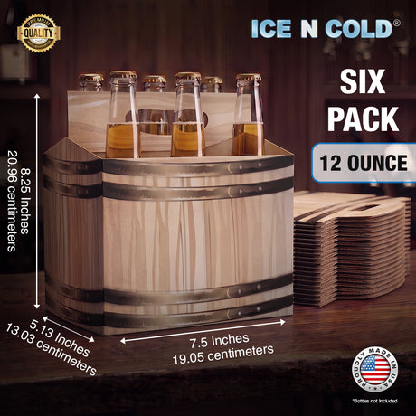 6pk Cardboard Carrier (Barrel) 12oz Bottles & Cans | Made In USA ICE N COLD®