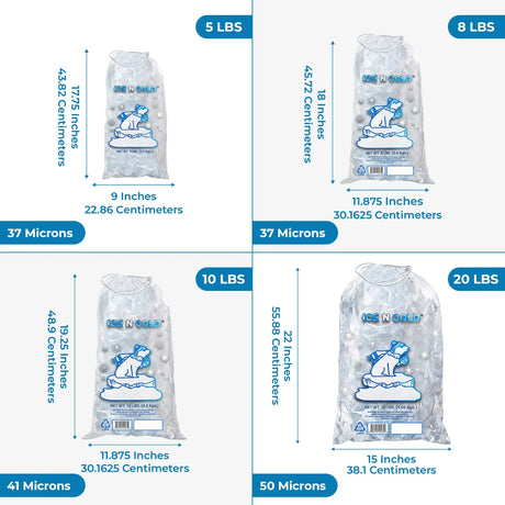 5lb Ice Bags with Cotton String Drawstring – 37 Micron Commercial Food Grade LDPE, BPA-Free, Freezer Safe Plastic, 9" x 17", Bolsas Hielo, Bolsas Para Hielo, Ice Cube Machine Storage Bag – Wholesale ICE N COLD®