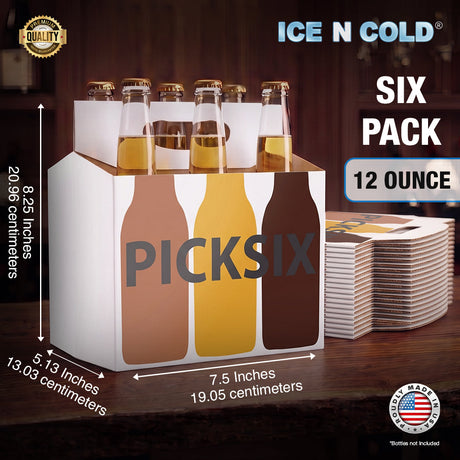 6pk Pick Six Cardboard Bottle Holder (White Pick Six) 12oz Bottles & Cans | Made In USA ICE N COLD®