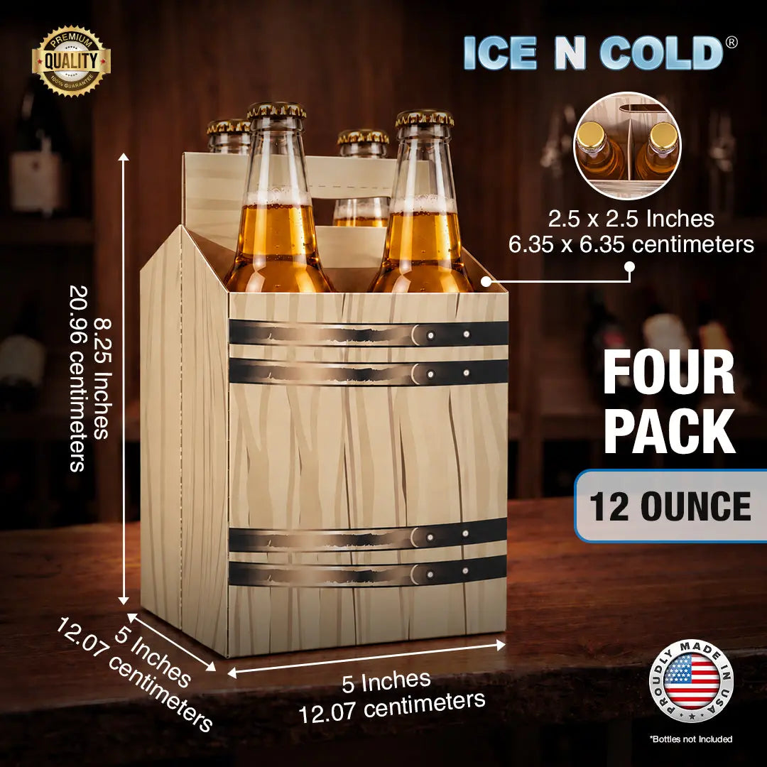 4pk Cardboard Carrier (Barrel Brown) - 12oz Bottles & Cans ICE N COLD®