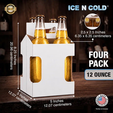 4pk Cardboard Carrier (White, Label View) - 12oz Bottles & Cans (Copy) ICE N COLD®
