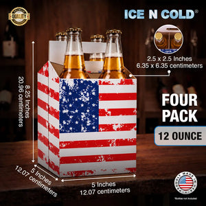 4pk Cardboard Carrier (American Flag) - 12oz Bottles & Cans ICE N COLD®