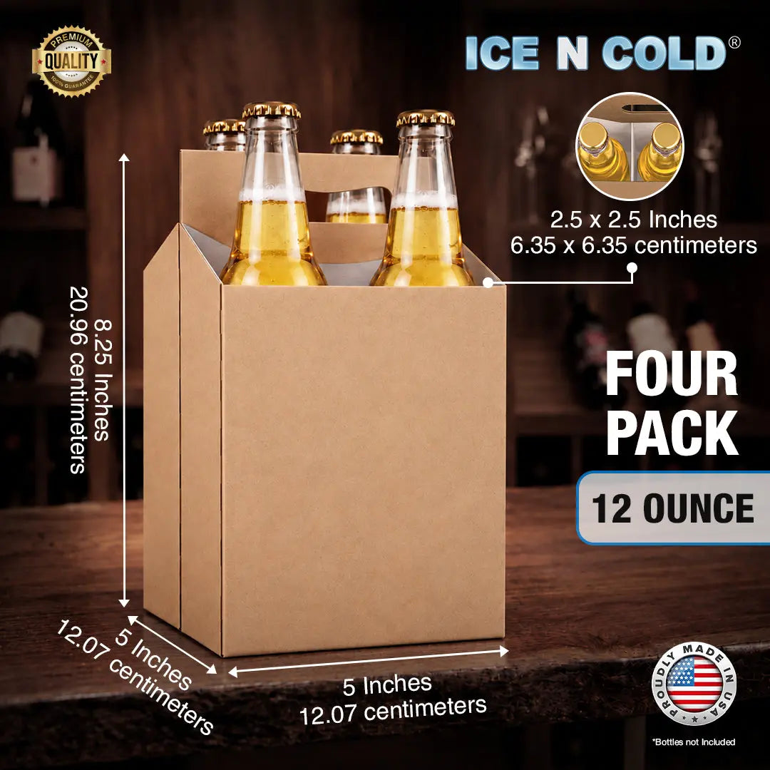 4pk Cardboard Carrier (Kraft Brown) - 12oz Bottles & Cans ICE N COLD®
