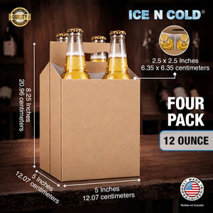 4pk Cardboard Carrier (Kraft Brown) - 12oz Bottles & Cans ICE N COLD®