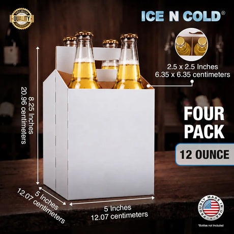 4pk Cardboard Carrier (White) - 12oz Bottles & Cans ICE N COLD®
