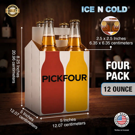 4pk Cardboard Carrier (White PickFour) - 12oz Bottles & Cans ICE N COLD®