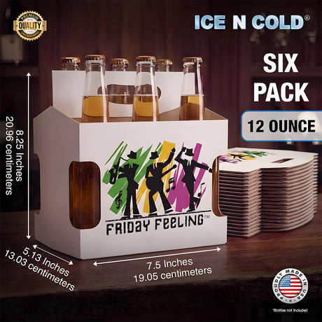 6pk Cardboard Carrier (Friday Feeling Die-Cut) 12oz Bottles & Cans | Made In USA C-Store Packaging