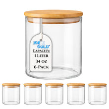 Load image into Gallery viewer, Borosilicate Glass Storage Canisters with Bamboo Lids - Airtight Pantry Jars for Flour, Sugar, Rice, Pasta, Coffee &amp; Candles - Clear Kitchen Containers

