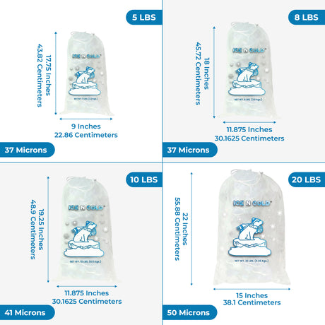 5lb Ice Bags with Cotton String 37 Micron Commercial Food Grade LDPE, BPA-Free, Freezer Safe Plastic, 9" x 17" Bolsas Hielo, Bolsas Para Hielo, Ice Cube Machine Storage Bag (5 lb) ICE N COLD®