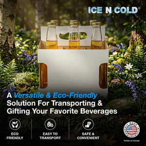 6pk Cardboard Carrier White Die-Cut 12oz - 16oz Bottles 8x7x5 for Convenience Store, Eco-Friendly, Moisture & Humidity Resistant, High Quality 18 Point Wet Board Strength (6 Pack) ICE N COLD®