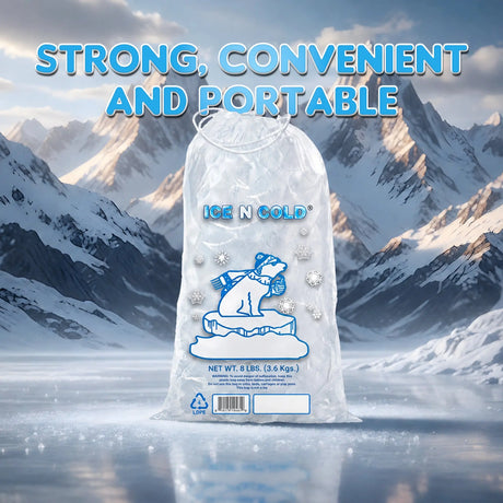 5lb Ice Bags with Cotton String Drawstring – 37 Micron Commercial Food Grade LDPE, BPA-Free, Freezer Safe Plastic, 9" x 17", Bolsas Hielo, Bolsas Para Hielo, Ice Cube Machine Storage Bag – Wholesale ICE N COLD®
