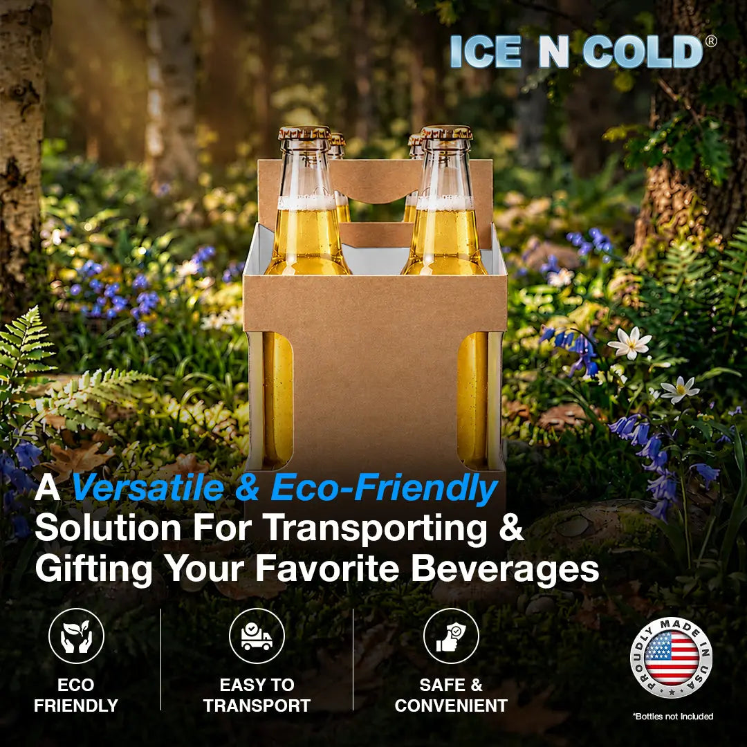 4pk Cardboard Carrier (Kraft Brown, Label View) - 12oz Bottles & Cans (Copy) ICE N COLD®
