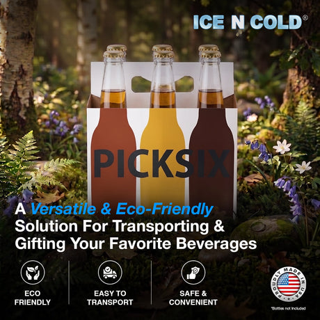 6pk Pick Six Cardboard Bottle Holder (White Pick Six) 12oz Bottles & Cans | Made In USA ICE N COLD®