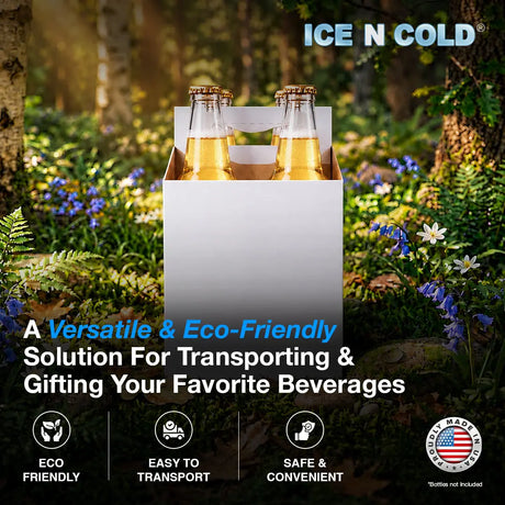4pk Cardboard Carrier (White) - 12oz Bottles & Cans ICE N COLD®