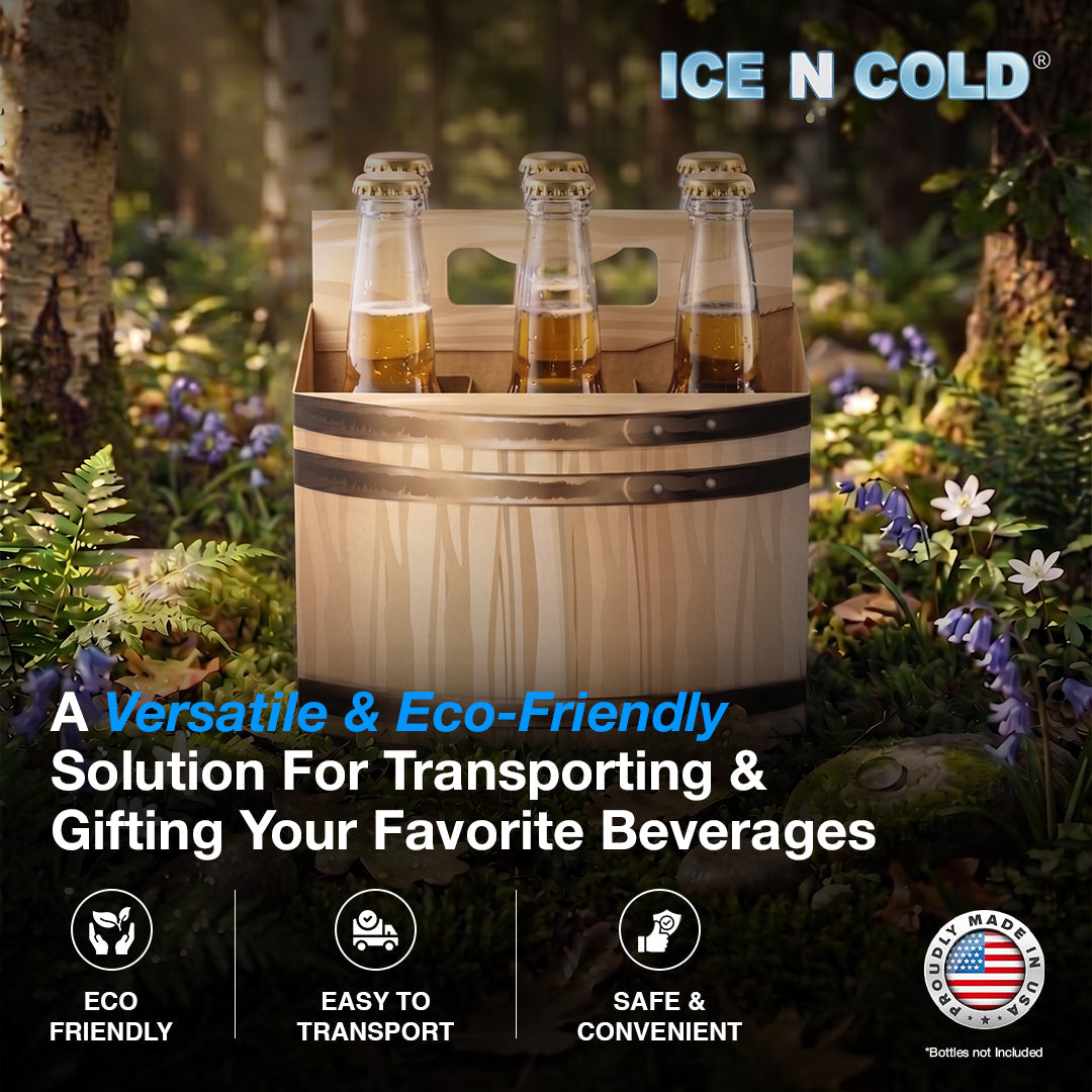 6pk Cardboard Carrier (Barrel) 12oz Bottles & Cans | Made In USA ICE N COLD®