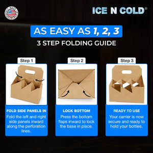 6pk Cardboard Wine Bottle Carrier (Kraft Brown) - 750ml & 22oz Wine & Beer Bottles ICE N COLD®