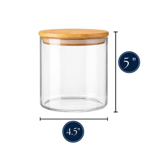 Borosilicate Glass Storage Canisters with Bamboo Lids - Airtight Pantry Jars for Flour, Sugar, Rice, Pasta, Coffee & Candles - Clear Kitchen Containers