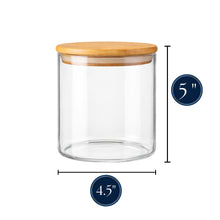 Load image into Gallery viewer, Borosilicate Glass Storage Canisters with Bamboo Lids - Airtight Pantry Jars for Flour, Sugar, Rice, Pasta, Coffee &amp; Candles - Clear Kitchen Containers
