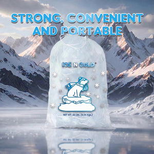 ICE N COLD® 20lb Ice Bags with Drawstring Closure | 50 mic Thickness | Portable Storage and Freezer Keeper