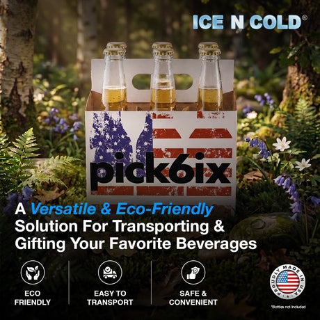 6pk Cardboard Carrier | American Flag Pick6ix Cardboard 12oz Bottle Carrier ICE N COLD®