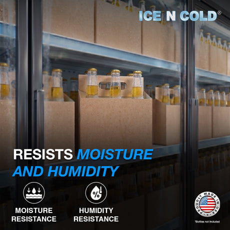 6pk Cardboard Carrier Kraft 12oz - 16oz Bottles & Cans 8x7x5 for Convenience Store, Eco Friendly, Moisture & Humidity Resistant | High Quality 18 Point Wet Board Strength (6 Pack) ICE N COLD®