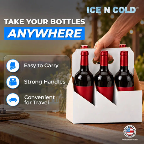 6pk Cardboard Wine Bottle Carrier (White) - 750ml & 22oz Wine & Beer Bottles ICE N COLD®