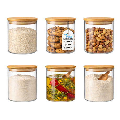 Borosilicate Glass Storage Canisters with Bamboo Lids - Airtight Pantry Jars for Flour, Sugar, Rice, Pasta, Coffee & Candles - Clear Kitchen Containers