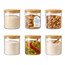 Load image into Gallery viewer, Borosilicate Glass Storage Canisters with Bamboo Lids - Airtight Pantry Jars for Flour, Sugar, Rice, Pasta, Coffee &amp; Candles - Clear Kitchen Containers
