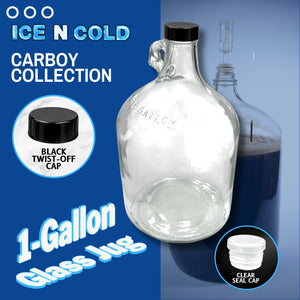 1 Gallon (128oz) Glass Fermenting Jug with Handle, Black Polyseal Lid & Cap